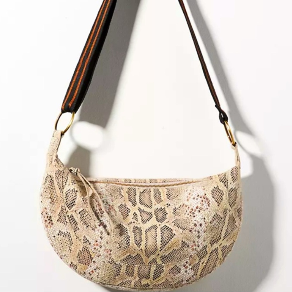Anthropologie Beige Snake Print Cross Body Bag